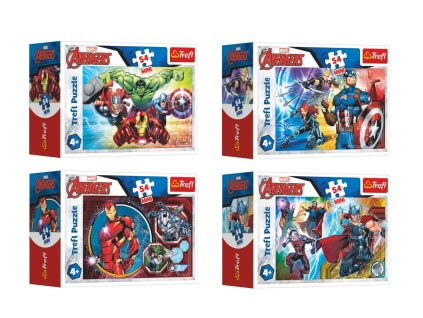 Minipuzzle 54 dílků Avengers/Hrdinové 4 druhy v krabičce 9x6,5x4cm 40ks v boxu
