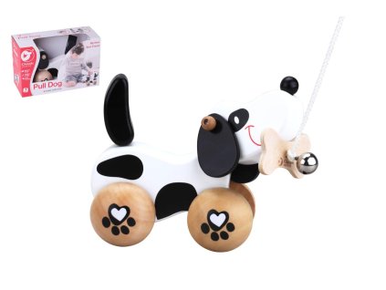 Pes/Pejsek s rolničkou tahací dřevo v krabici 22x14x10cm  12m+