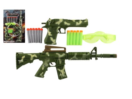Pistole/Puška 2ks plast + pěnové náboje 11ks + brýle na kartě 30x46x4cm