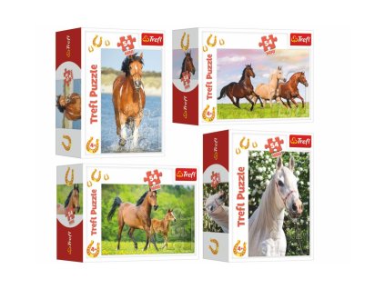 Minipuzzle 54 dílků Koně 4 druhy v krabičce 9x6,5x4cm 40ks v boxu
