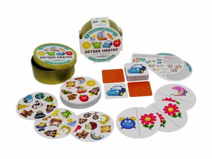 Dětské hrátky pro nejmenší 3v1 společenská hra v plechové krabičce 10x4cm 4ks v boxu
