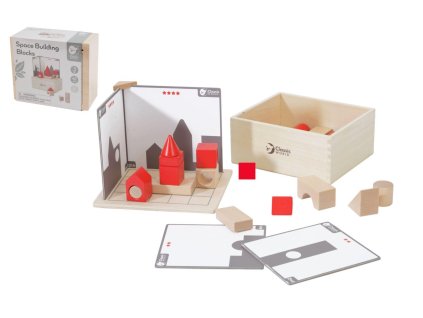 Skládanka stavebnice dřevo 41ks v dřevěné  krabičce 18,5x16x9cm