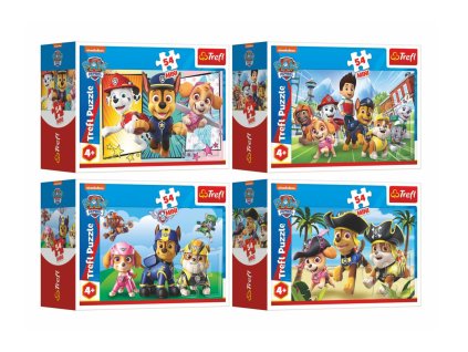 Minipuzzle 54 dílků Paw Patrol/Tlapková Patrola 4 druhy v krabičce 9x6x3cm 40ks v boxu