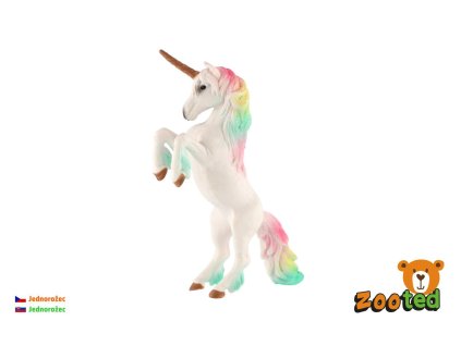 Jednorožec bílý s duhovou hřívou zooted plast 18cm