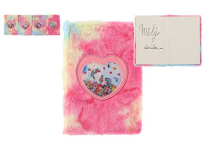 Zápisník/blok plyšový duhový jednorožec mix druhů v sáčku 16x21x2cm