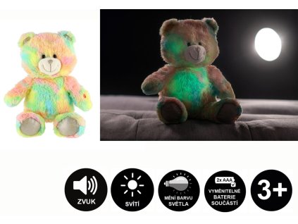 Snílek medvěd duhový plyš 40cm na baterie se světlem se zvukem v sáčku