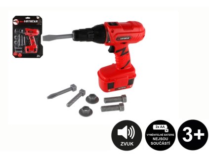 Aku Vrtačka nářadí plast 18x17cm s doplňky na baterie se zvukem na kartě 23x32cm