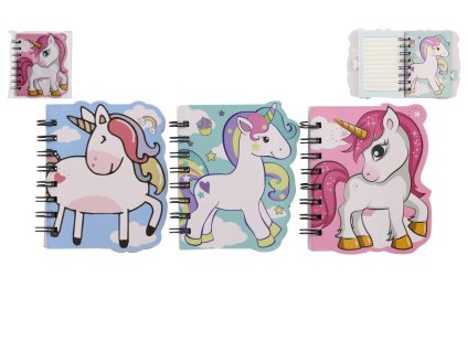 Zápisník/blok jednorožec kroužkový 11x12,5cm 3 druhy v sáčku