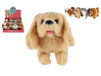 Pes chodící štěkající plyš/plast 18cm na baterie 4 druhy 8ks v boxu