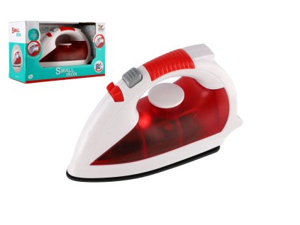 Žehlička plast 17cm na baterie se zvukem se světlem v krabici 21x13x9cm