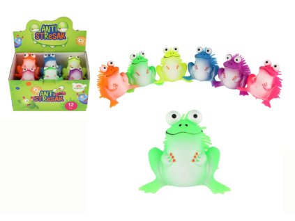 Žába antistresová mačkací silikon 8x9cm 6 barev v sáčku 12ks v boxu