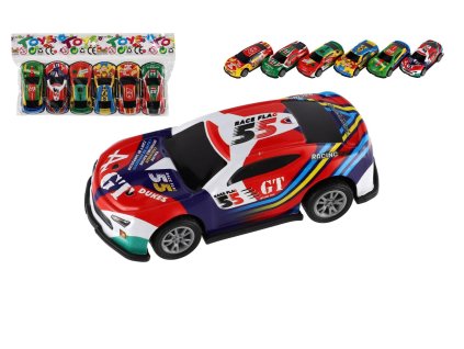 Auto závodní 6ks kov/plast 7cm na zpětné natažení v sáčku