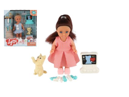 Panenka veterinářka plast 11cm pevné tělo s doplňky 2 druhy v krabičce 15x16x4,5cm
