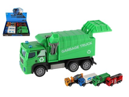 Auto nákladní plast 15cm na zpětné natažení 4 druhy 8ks v boxu