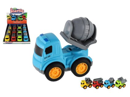 Auto stavební nákladní plast 9cm na setrvačník 4 druhy 12ks v boxu