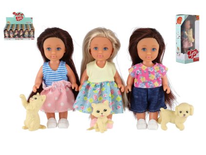 Panenka s mazlíčkem plast 12cm pevné tělo 3 druhy v krabičce 7x15x5cm 24ks v boxu