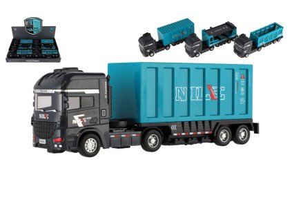 Auto nákladní s vlekem plast 26cm na setrvačník 3 druhy 6ks v boxu