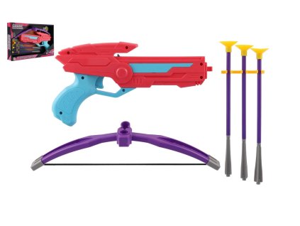 Kuše 27cm + šípy na přísavky 3ks plast růžová v krabici 33x20,5x5cm