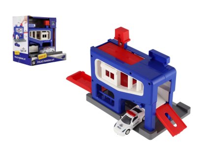 Parkovací garáž + auto policie plast v krabici 20x20x14cm