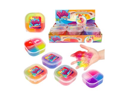 Sliz - hmota duhová 8,5x8,5cm v plastové krabičce 12ks v boxu