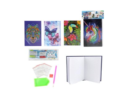Kreativní sada diamantový deník 14,5x21cm s nalepovacími diamanty 4 druhy v sáčku