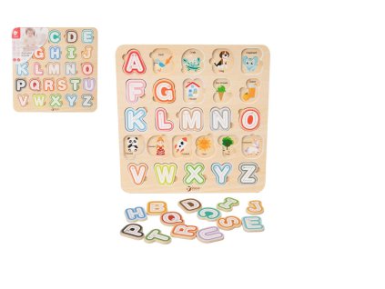 Vkládačka/Puzzle deskové obrysové abeceda dřevo 30x30cm ve fólii 24m+