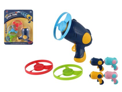 Vystřelovací vrtulka 3ks + startér pistole plast 4 barvy na kartě 21,5x26x6cm