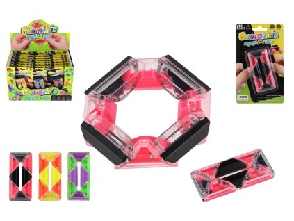 Hlavolam obdelník s kuličkami plast 4x8cm 3 barvy na kartě 24ks v boxu