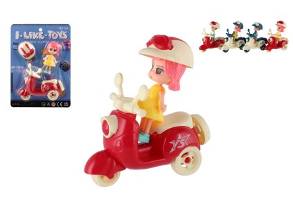 Panenka se skútrem plast 9cm s helmou 4 barvy na kartě 18x25x5cm