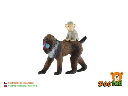 Mandril rýholící samice s mládětem zooted opice plast 6cm