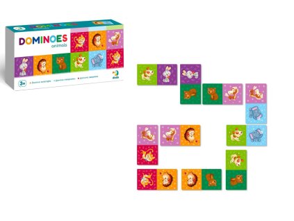 Domino zvířata/zvířátka 28 dílků společenská hra v krabičce 23x12x4cm