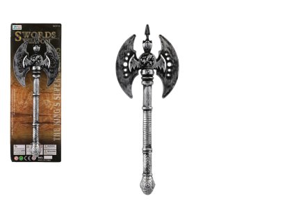 Sekera starověká plast 30cm stříbrná na kartě