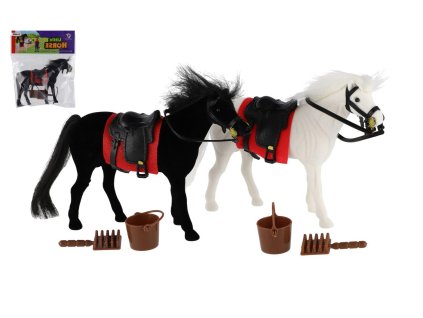Kůň fliška se sedlem s doplňky 16cm 2 barvy v sáčku