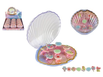 Prstýnek/Prstýnky plast 8ks nastavitelná velikost 2 barvy v krabičce ve tvaru mušle 12ks v boxu