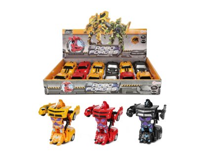 Transformer auto/robot kov/plast 13cm 3 barvy na zpětné natažení 12ks v boxu