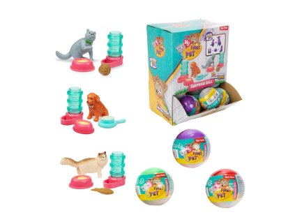 Míček s překvapením plast 6cm zvířátko s doplňky mix barev 24ks v boxu