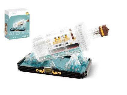 Stavebnice mini KOCO Titanic v láhvi plast 918ks v krabičce 14x18x8cm