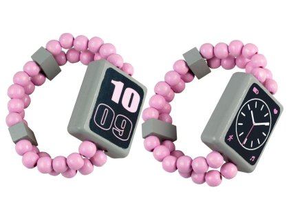 Hodinky náramkové dřevěné oboustranné růžové na kartě