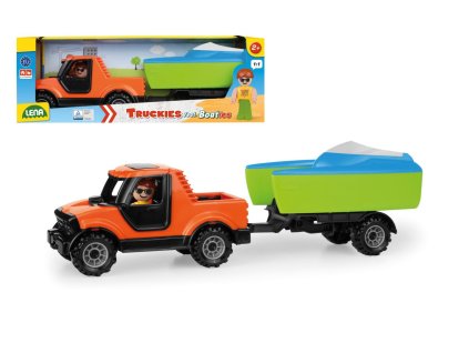 Auto Truckies pickup s vozíkem a loďkou plast 35cm s figurkou v krabici 24m+