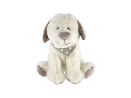 Pes/Pejsek sedící se šátkem plyš 23cm bílý v sáčku 0+