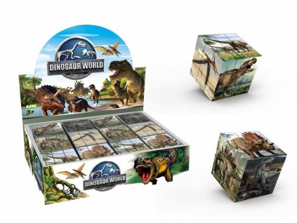 Kostka hlavolam dinosaurus 3x3x3 plast ve fólii 6x6x6cm 12ks v boxu