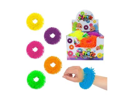 Náramek antistresový mačkací natahovací silikon 11cm 6 barev 24ks v boxu