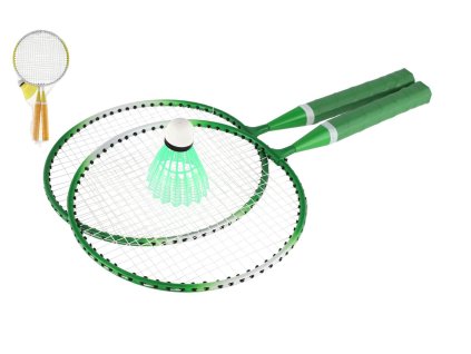Badminton sada dětská kov/plast 2 pálky + 1 košíček 2 barvy v síťce 23x45x6cm