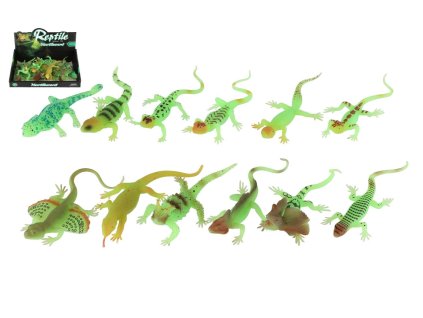 Plaz/Zvířátko svítící ve tmě silikon 16cm mix druhů 12 ks v boxu