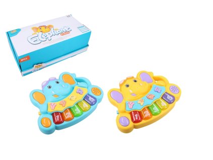 Pianko slon se zvířátky plast 17x13cm na baterie se zvukem se světlem 2 barvy 8ks v boxu 18m+