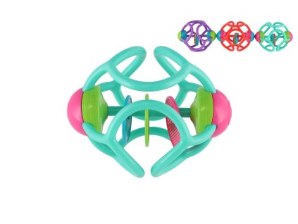 Chrastítko/Kousátko míček plast 12cm 3 barvy na kartě v sáčku  0m+