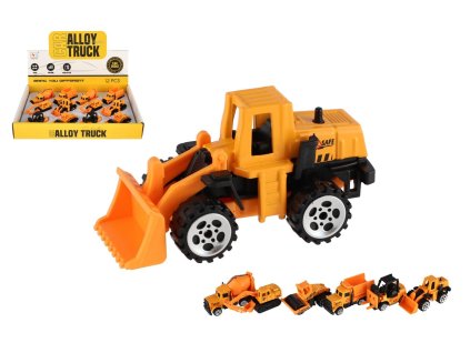 Auto stavební mini kov/plast 7cm volný chod mix druhů 12ks v boxu