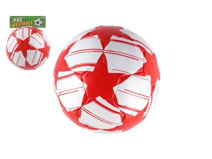 Míč fotbalový nafouknutý šitý 23cm červenobílý v síťce