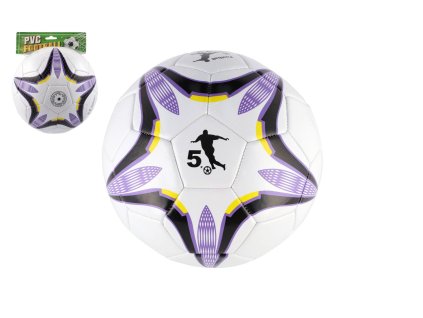 Míč fotbalový nafouknutý šitý 23cm fialovobílý v síťce