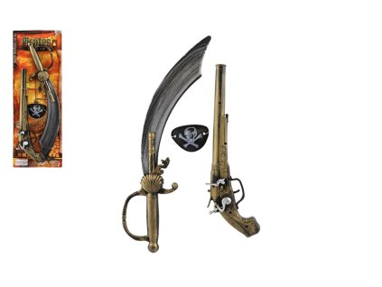 Pirátská sada plast meč/šavle, pistole klapací, kryt na oko na kartě 19x53cm